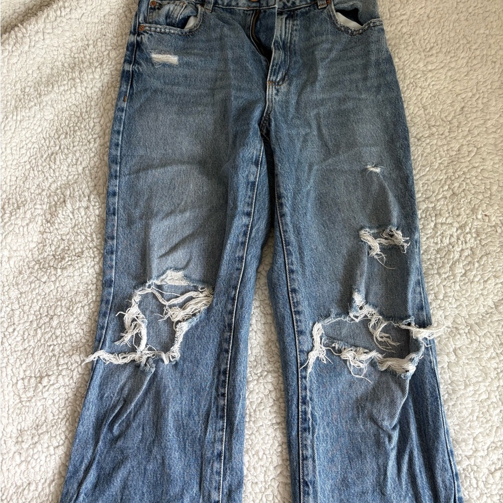 Garage Straight-Leg Distressed Jeans - Blue